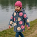 Mantel Mika Teddyfleece Smiley Faces Grey Blue Ki