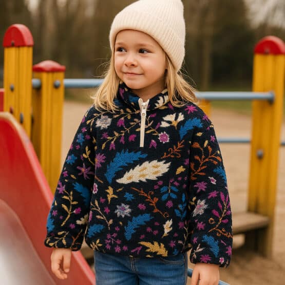 Troyer Teddyfleece Kuschelweich Boho Leaves Schwarz Ki