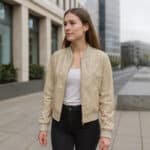 Vintage Leder Sand Beige Blouson Ki