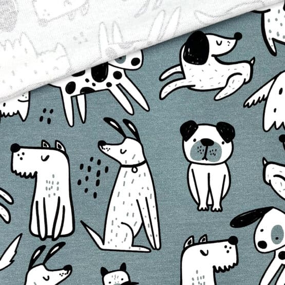 French Terry Sommersweat Hunde Dusk Blue 2