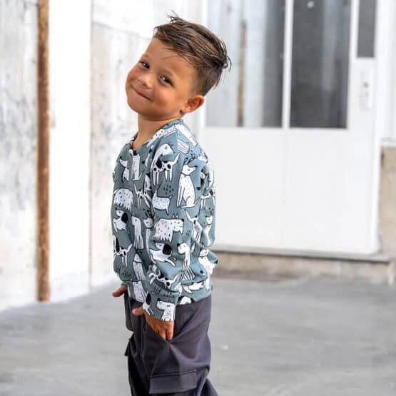 French Terry Sommersweat Hunde Dusk Blue 4 Mu