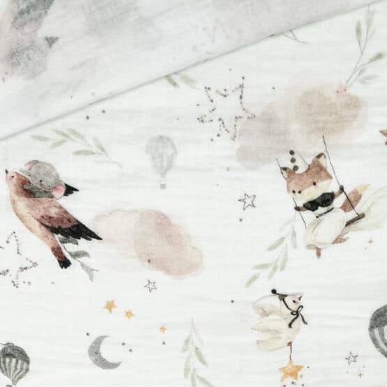 Musselin Wolkenland Und Tiere Warmweiss 2