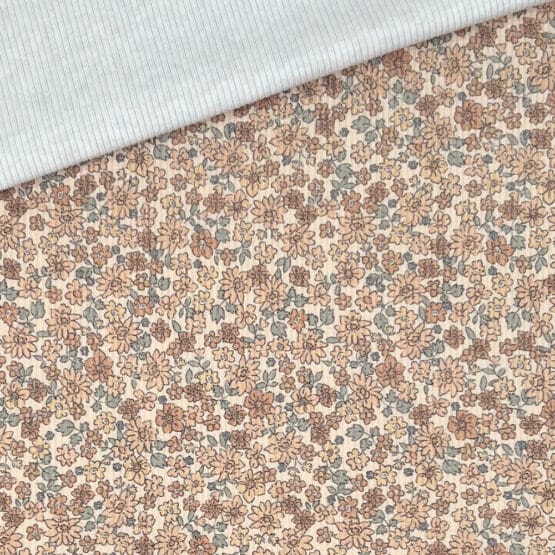 Rippenjersey Mini Blush Flowers Dunkles Natur 2