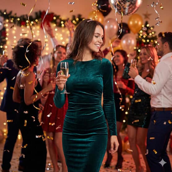 Damen Kleid Samt Jersey Dunkles Jadegrün Kik