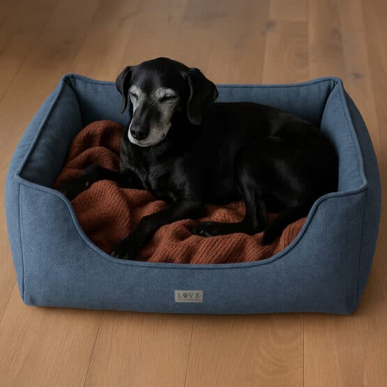 Hundekoerbchen Velours Dekostoff Smoky Jeansblau Meliert Ki