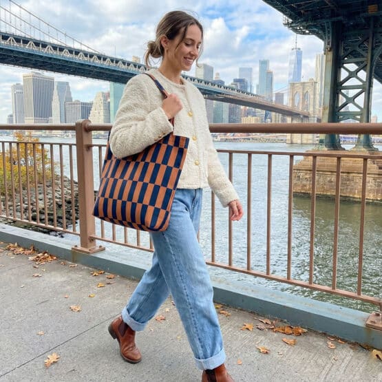 Stoffbeutel Leichter Canvas Streifen Karo Kupferbraun Smoky Jeansblau Ki