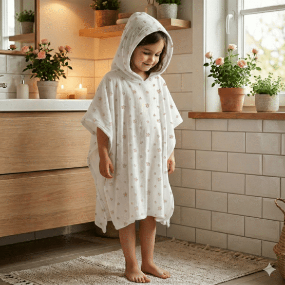 Badeponcho Frottee Jersey–blümchen–cremeweiss Kik