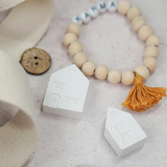 DIY Stoffmix - Knopf - Häuser - Holzperle