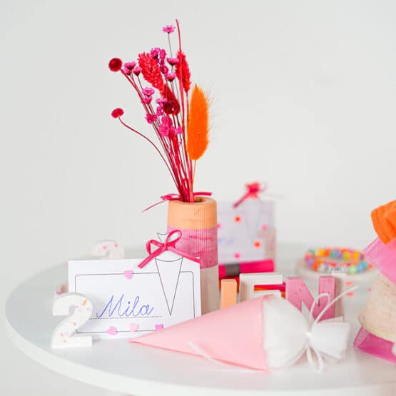 DIY Stoffe Inspiration - Schultüte Streifen Orange Pink - Silikonform - Bastelvorlage