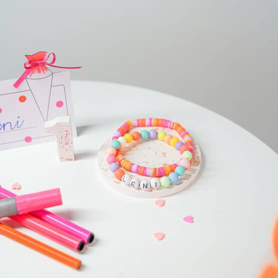 Diy Stoffe Inspiration 594l Schultuete Streifen Orange Pink Buchstabenperlen Kunststoffperlen Farbig