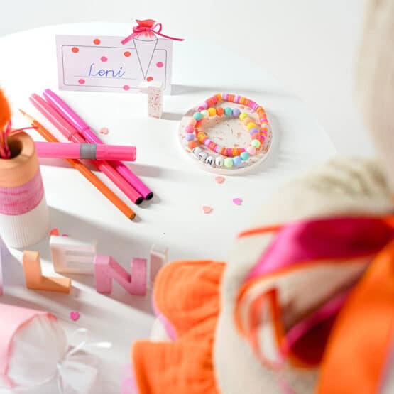 Diy Stoffe Inspiration 594m Schultuete Streifen Orange Pink Buchstabenperlen Kunststoffperlen Farbig