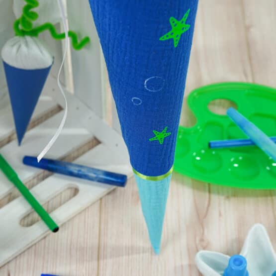 DIY Stoffe Inspiration - Schultüte - Seesterne - Aqua Blau - Plottermotiv - Bastelvorlagen