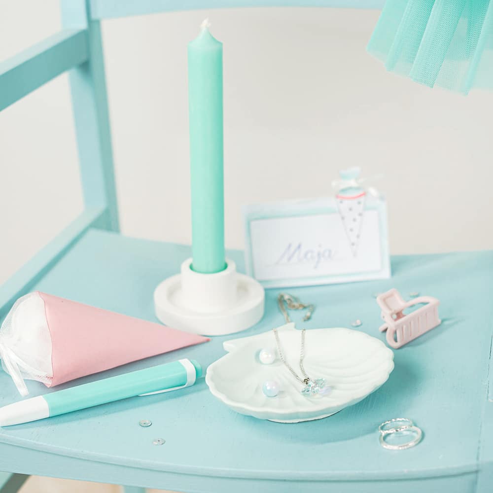 Diy Stoffe Inspiration 595r Schultuete Seesterne Mint Koralle Bastelvorlagen Silikonform Muscheln Kerzenhalter