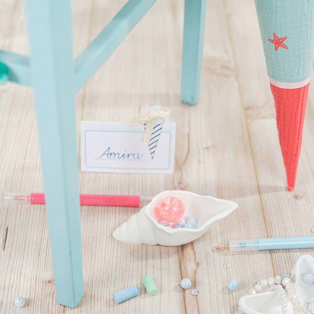 Diy Stoffe Inspiration 595u Schultuete Seesterne Mint Koralle Bastelvorlagen Silikonform Muscheln