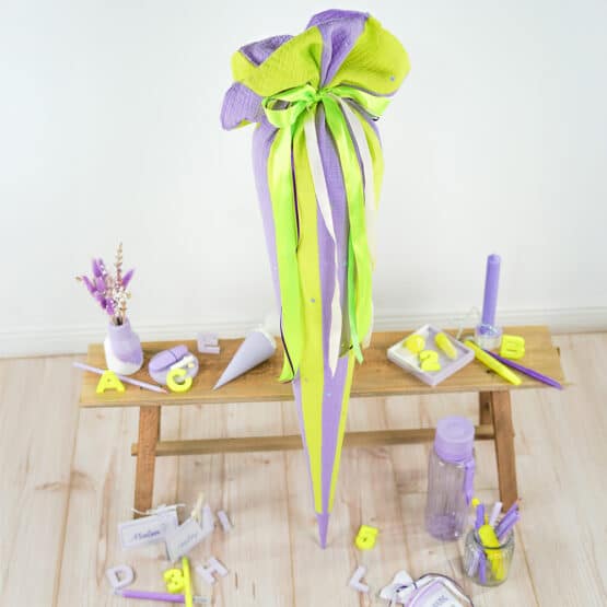 Diy Stoffe Inspiration 596n Schultuete Streifen Lavendel Gelb Silikonform Vase Buchstaben Untersetzer Bastelvorlage