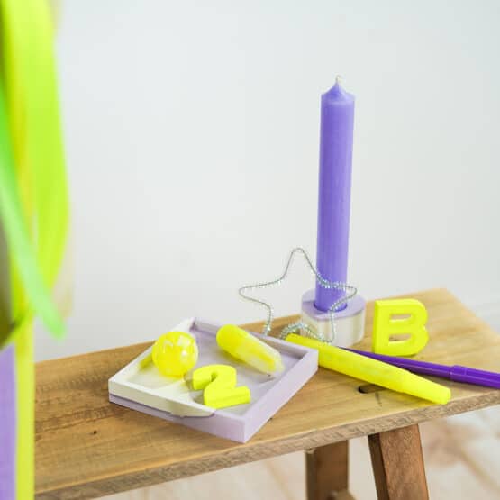 DIY Stoffe Inspiration - Schultüte Streifen Lavendel Gelb - Silikonform Vase - Buchstaben - Untersetzer