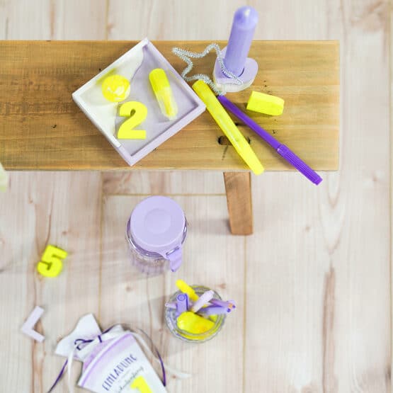 DIY Stoffe Inspiration - Schultüte Streifen Lavendel Gelb - Silikonform Vase - Buchstaben - Untersetzer