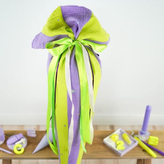 DIY Stoffe Inspiration - Schultüte Streifen Lavendel Gelb - Silikonform Buchstaben - Untersetzer