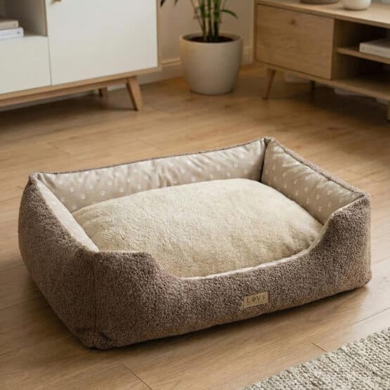 Hundekoerbchen Teddyfleece Dusty Beige Popeline Tierpfoetchen