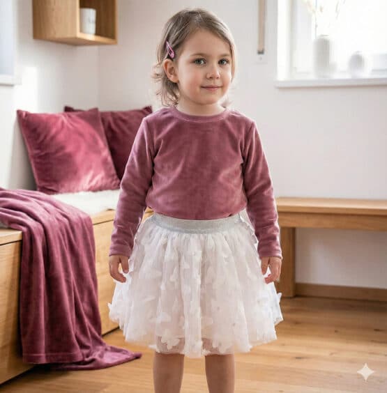 Nicki Velour Jersey Altrosa Tuellstoff Schmetterlinge Tuellrock Kik