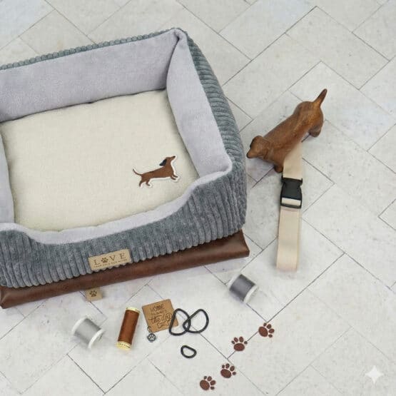 Velvet Breitcord Grau Teddyfleece Helles Grau Hundekoerbchen Kik