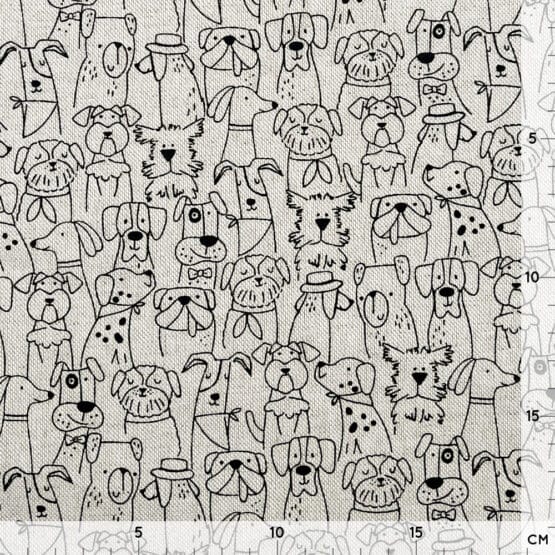 Leichter Canvas in Leinenoptik – Sketched Dogs – Dunkles Natur Melange