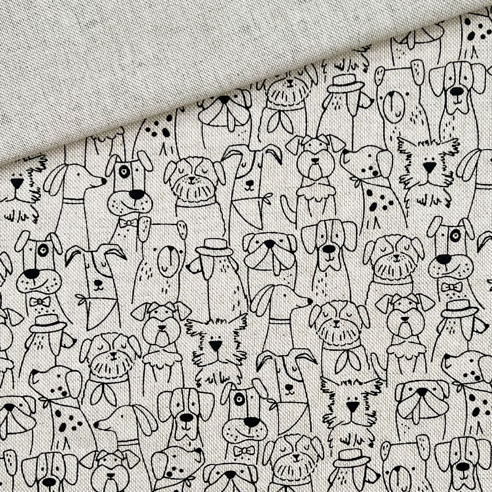 Leichter Canvas in Leinenoptik – Sketched Dogs – Dunkles Natur Melange Leichter Canvas in Leinenoptik – Sketched Dogs – Dunkles Natur Melange
