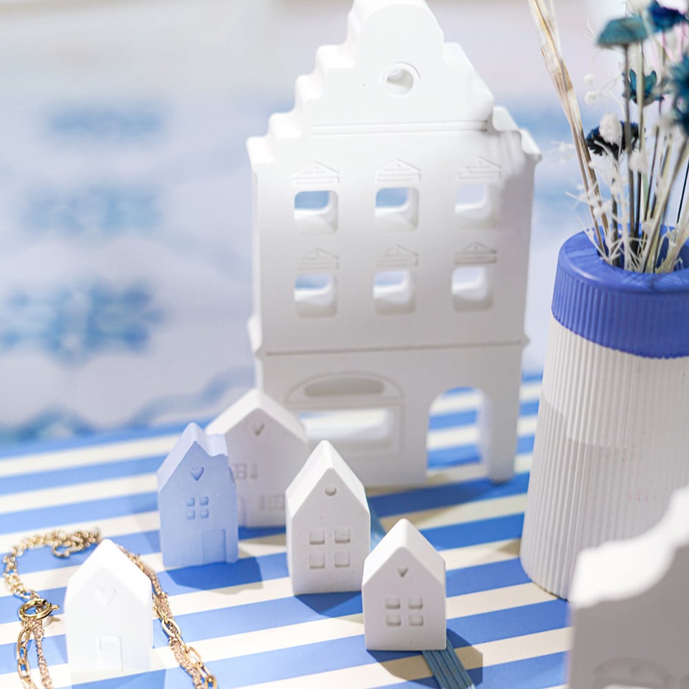 Diy Stoffe Inspiration 604s Giessen Paket Haeuser Mini Vase Pigment Ultrablau Weiss Spiegelfolie