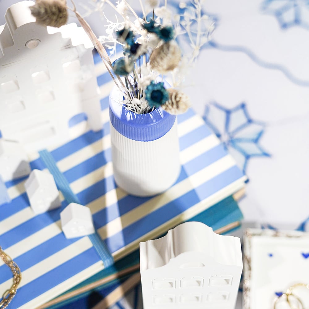 Diy Stoffe Inspiration 604v Giessen Paket Haeuser Mini Vase Pigment Ultrablau Weiss Spiegelfolie