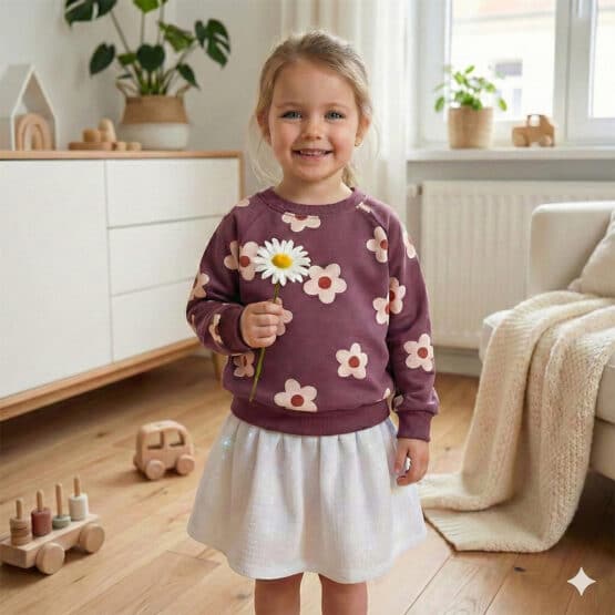 French Terry Daisies–antique Berry Glitzer Musselin Sweater Paule Rock Ribby Kik