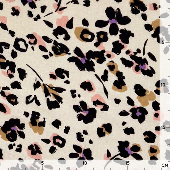 French Terry – leichter Kuschelsweat – Leo Flowers – Natur