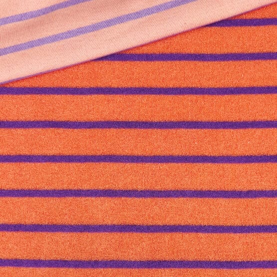 Frottee Jersey Streifen Sunset Orange Light Lilac 2