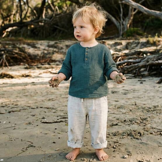 Musselin Dunkler Salbei Hose Lewin Leinen Natur 3 Kif