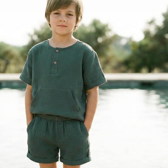 Musselin Dunkler Salbei Shorts Ben Kif