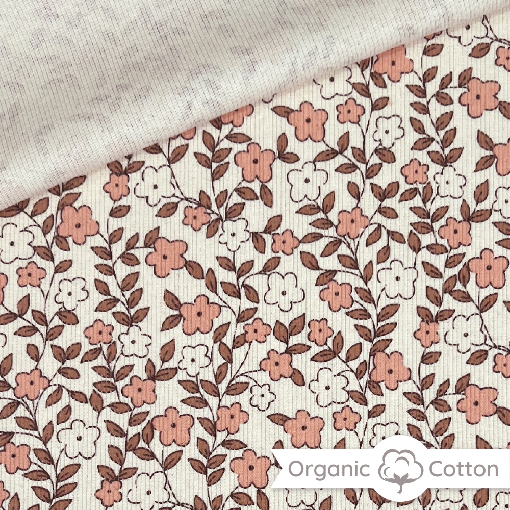 Rippenjersey Retro Flowers Natur Organic 2 Rippenjersey Retro Flowers Natur Organic 2
