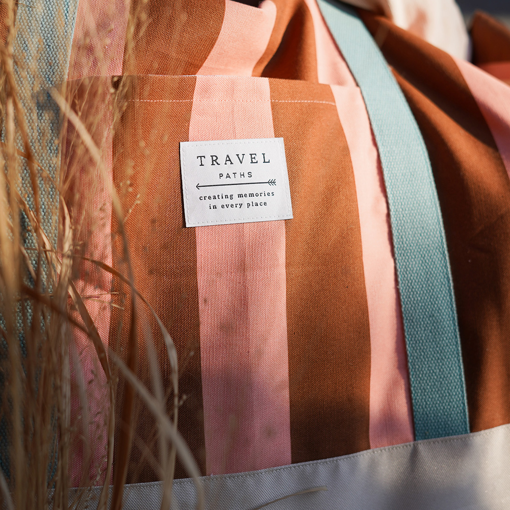 Diy Stoffe Inspiration 606v Strandtasche Xl Streifen Coral Caramel Outdoor Canvas Gurtband Label