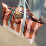Diy Stoffe Inspiration 606y Strandtasche Xl Streifen Coral Caramel Outdoor Canvas Gurtband Label