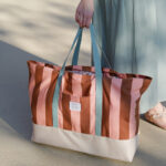 Diy Stoffe Inspiration 606z Strandtasche Xl Streifen Coral Caramel Outdoor Canvas Gurtband Label