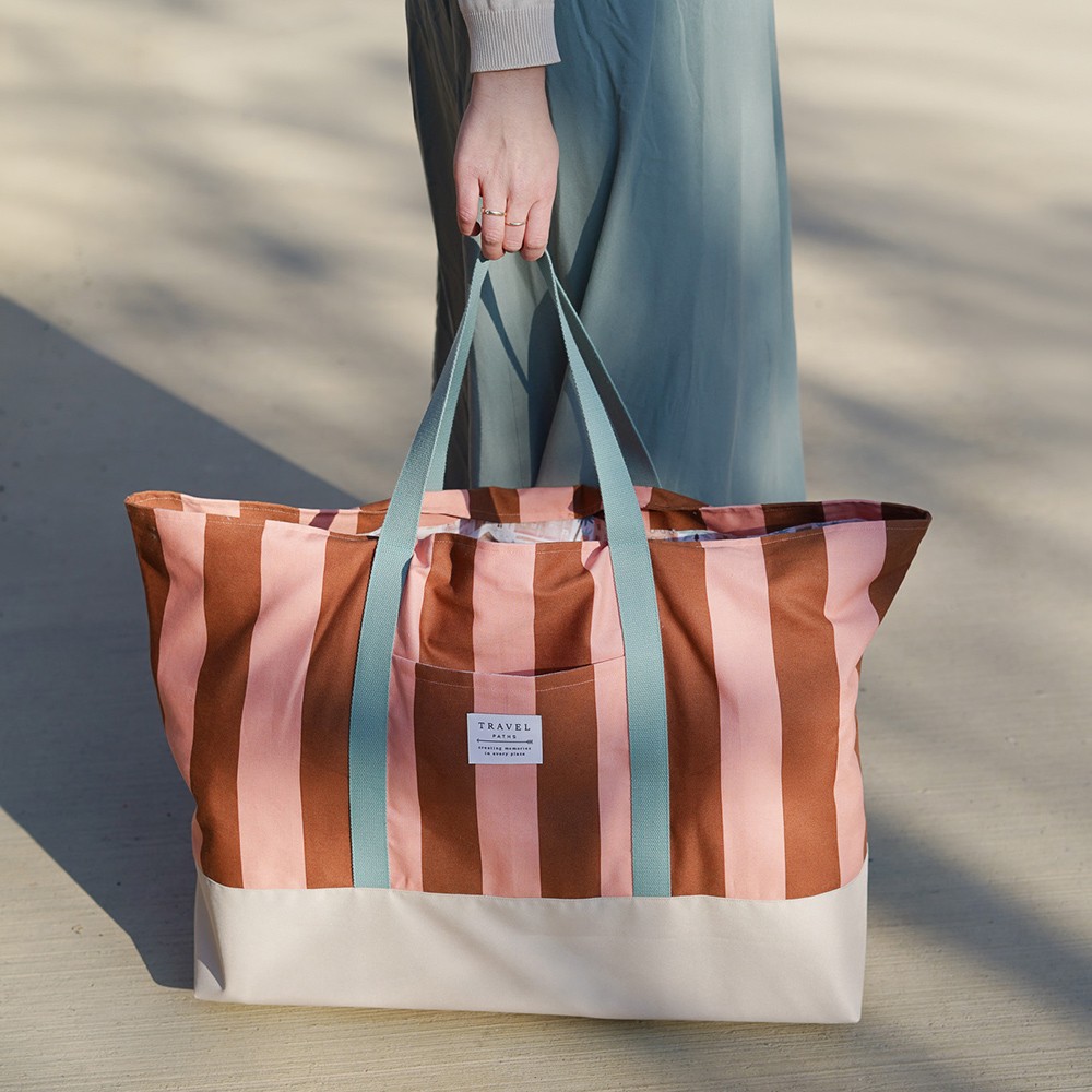 Diy Stoffe Inspiration 607a Strandtasche Xl Streifen Coral Caramel Outdoor Canvas Gurtband Label