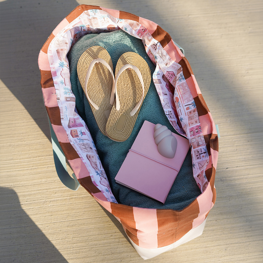 Diy Stoffe Inspiration 607b Strandtasche Xl Streifen Coral Caramel Canvas Frottee Salbei