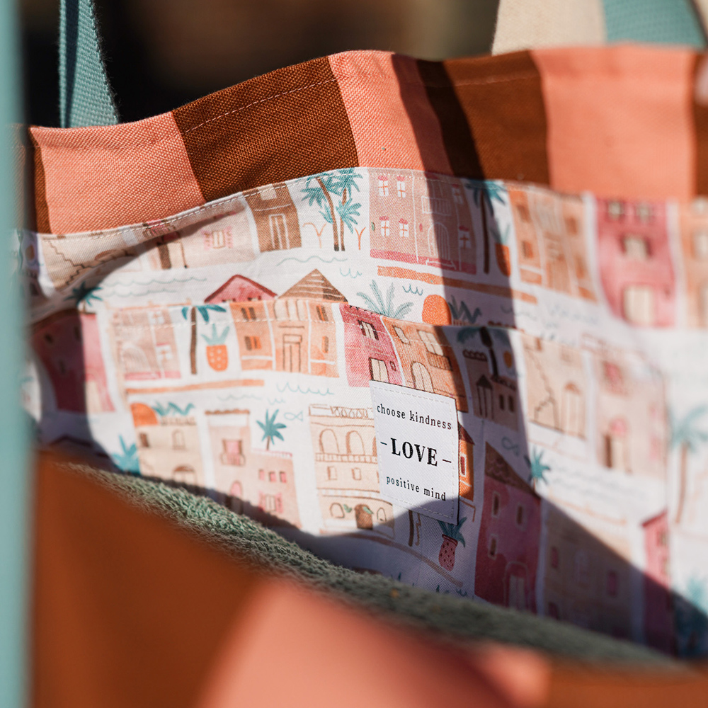 Diy Stoffe Inspiration 607d Strandtasche Xl Streifen Coral Caramel Baumwoll Deko Haeuser Label