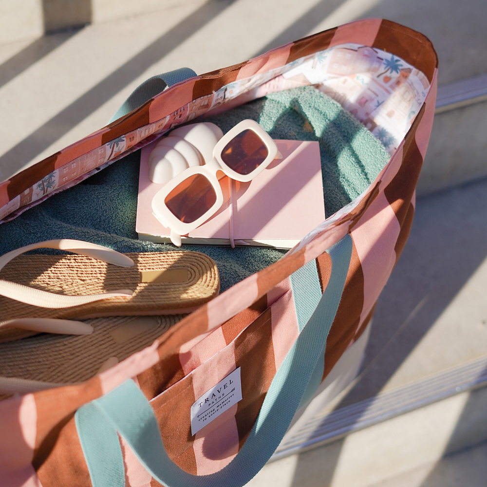 Diy Stoffe Inspiration 607n Strandtasche Xl Streifen Coral Caramel Outdoor Canvas Gurtband Label