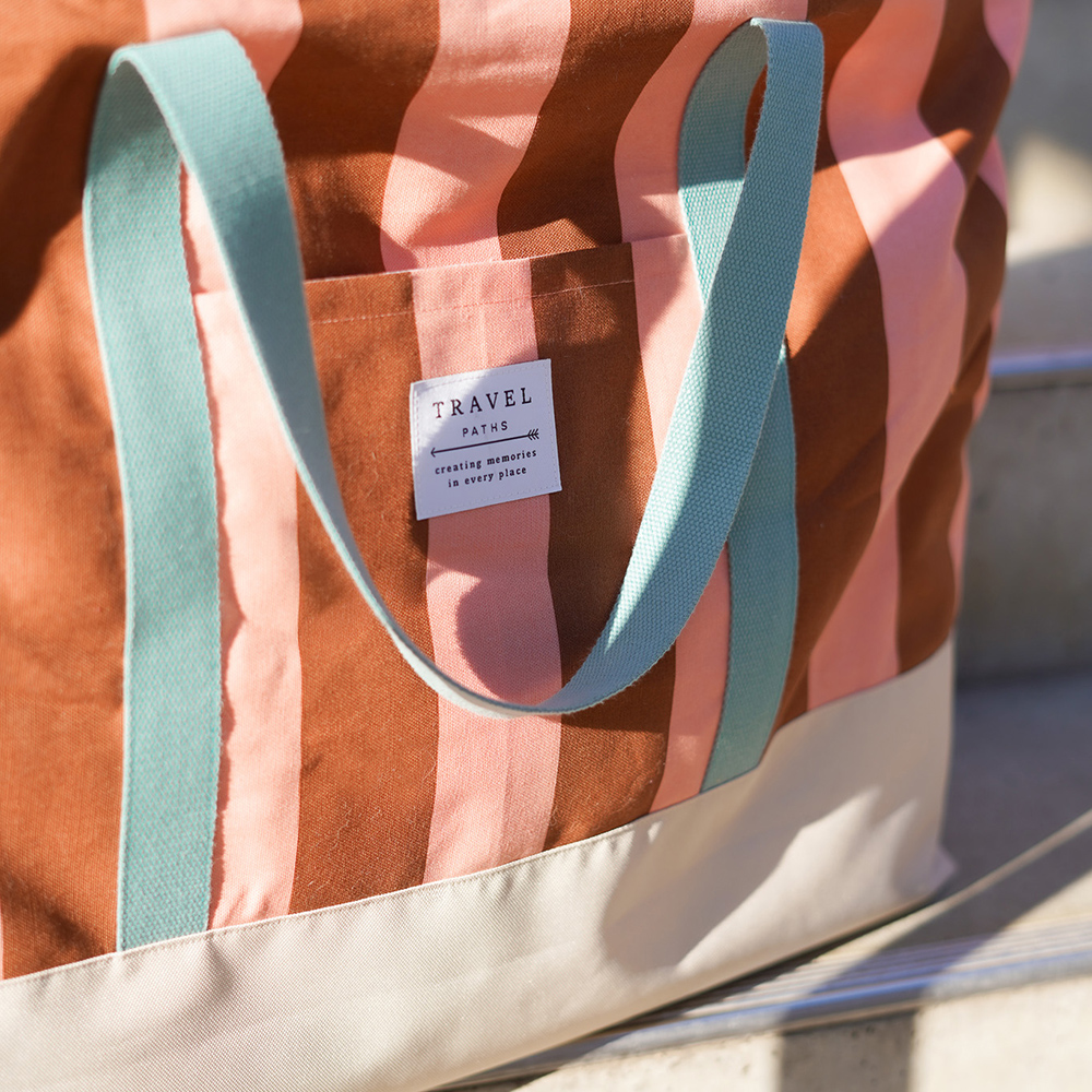 Diy Stoffe Inspiration 607o Strandtasche Xl Streifen Coral Caramel Outdoor Canvas Gurtband Label