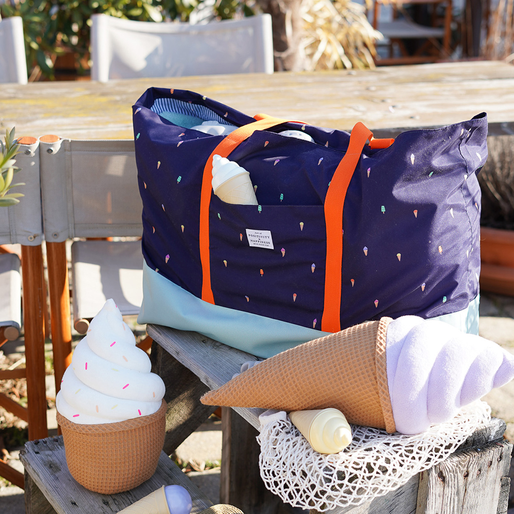 Diy Stoffe Inspiration 608q Strandtasche Xl Eiscreme Dunkelblau Label Gurtband Outdoor
