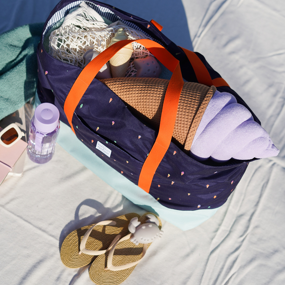 Diy Stoffe Inspiration 609d Strandtasche Xl Eiscreme Dunkelblau Label Gurtband Outdoor Kissen Softeis