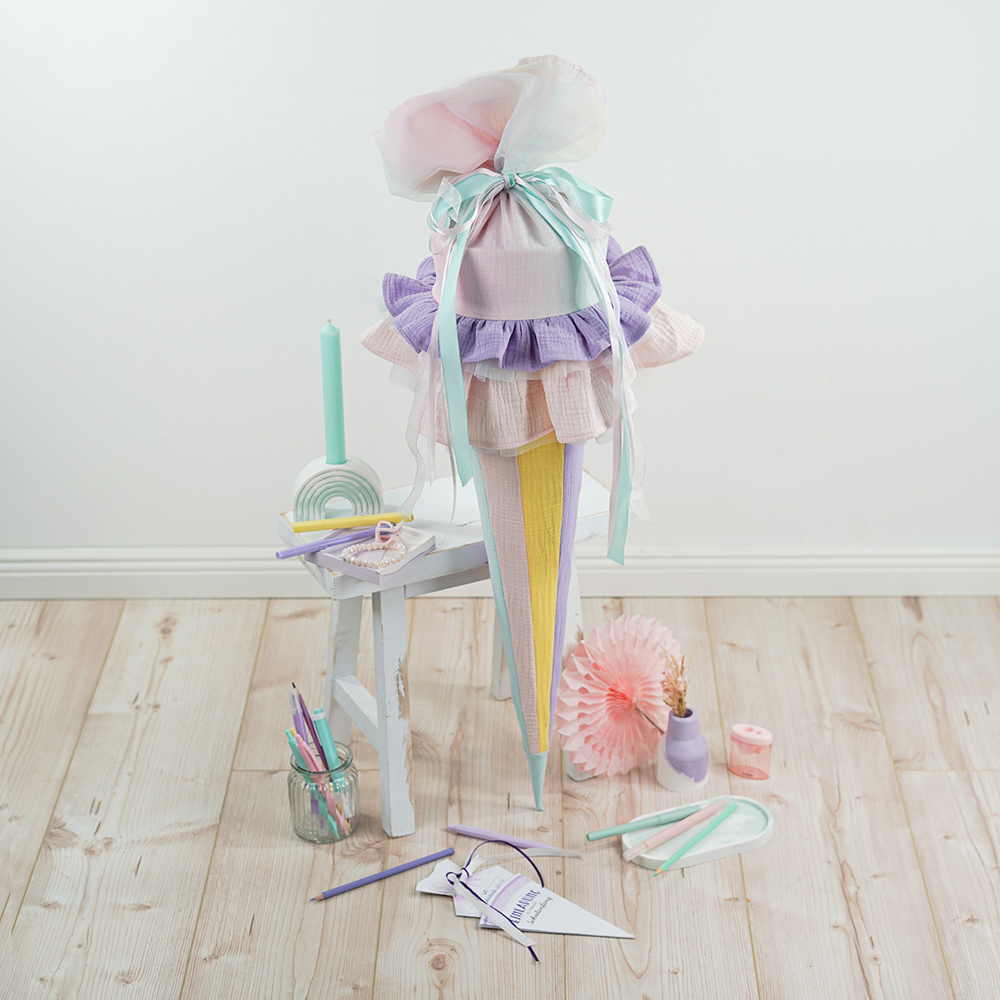 Diy Stoffe Inspiration 609i Schultuete Rainbow Stripes Bastelvorlage Giessen Silikon Kerzenhalter Vase Schale Oval