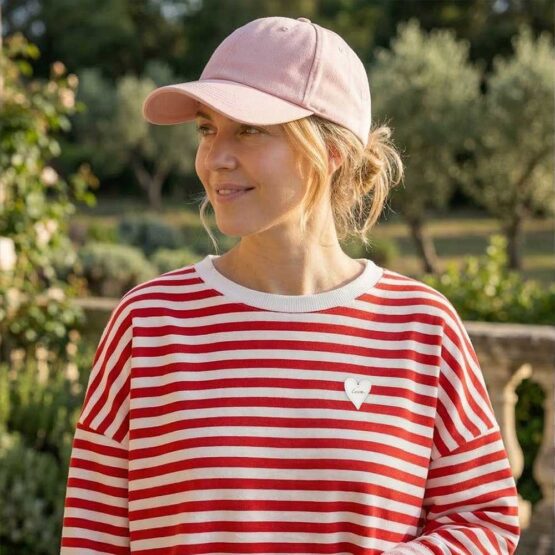 Label Herz Love Oversized Sweater French Terry Rot Weiß Gestreift Kik