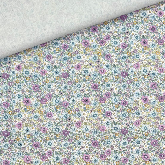 Popeline Mini Blümchen Lavendelhellblau Staubweiß 2