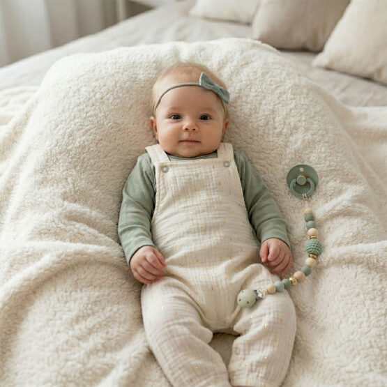 Baby Outfit Musselin Goldregen Natur Single Jersey Earth Green Latzhose Latzzie Shirt Schlemy Kik