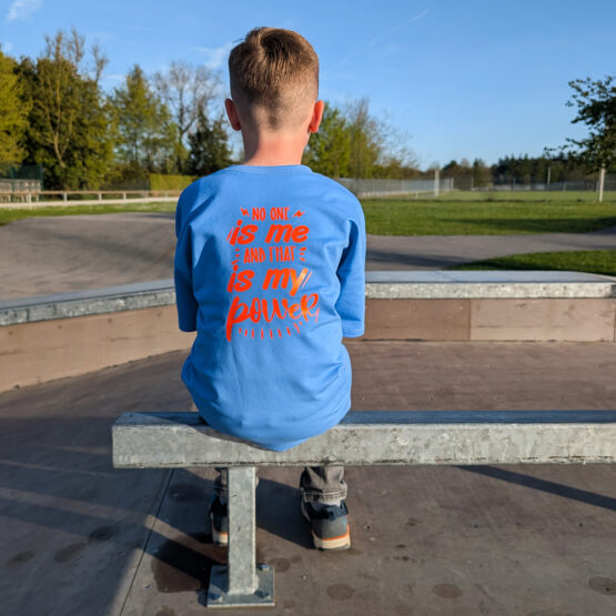 Diy Stoffe Outfit 585c Shirt Loose Fit Kids Malibu Blau Plott No One Is Me Folie Neon Orange